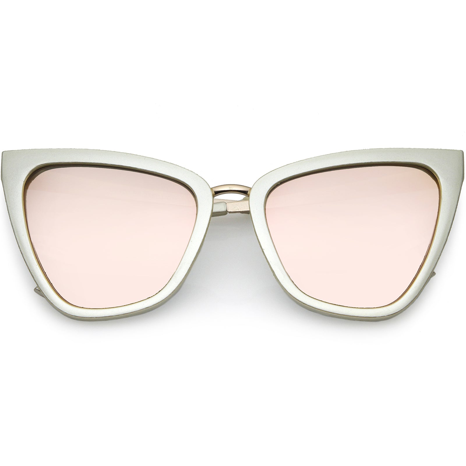 Women's Oversize Two-Tone Metal Nose Bridge Accent Cat Eye Sunglasses 55mm Gold Creme / Pink Mirror
