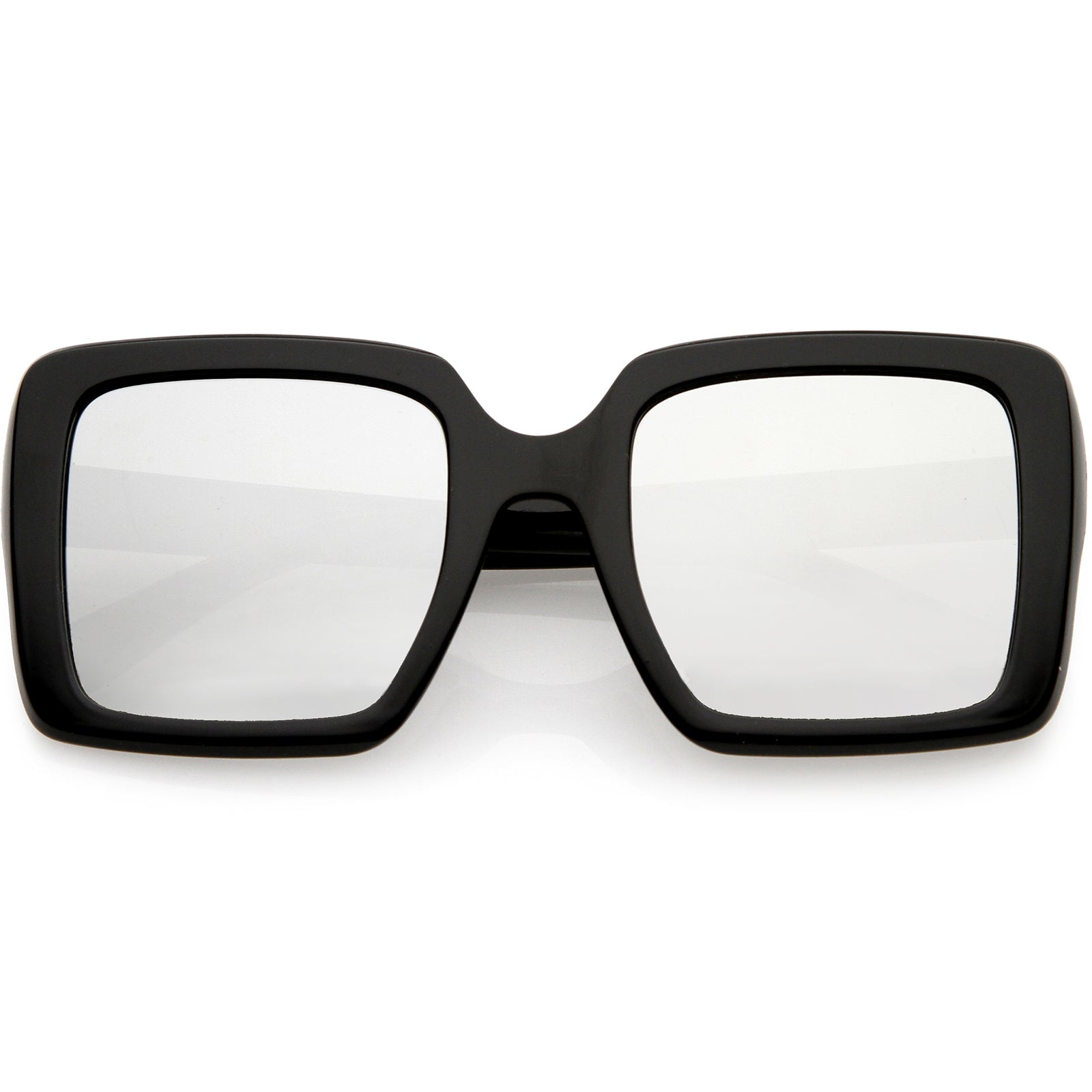 Disco 1970s Glam Inspired Thick Oversize Retro Square Sunglasses 51mm Black / Silver Mirror