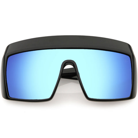 Futuristic Oversize Extended Side Temple Mirrored Lens Sport Shield Sunglasses 68mm
