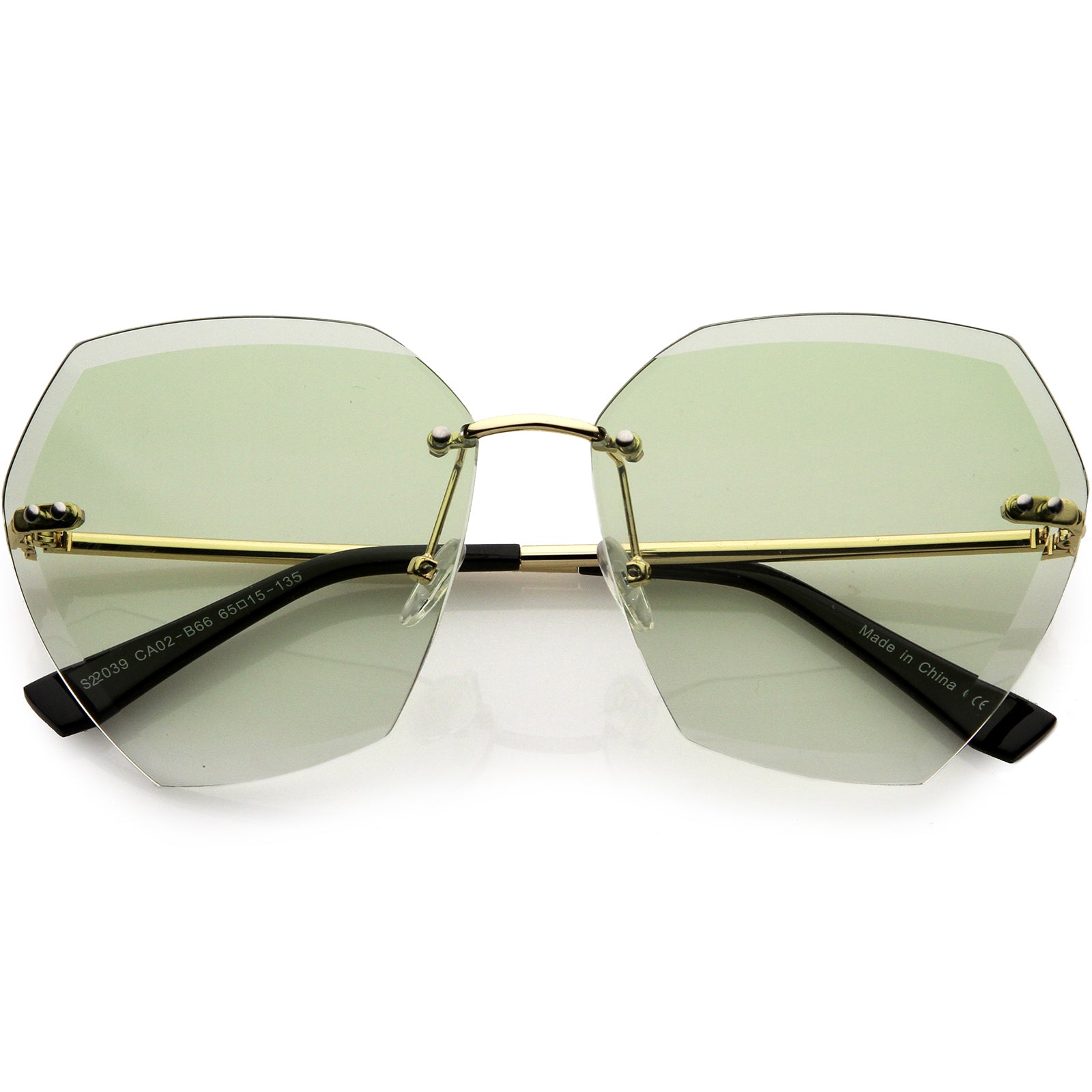 Oversize Rimless Beveled Gradient Lens Geometric Sunglasses 70mm Green Gradient