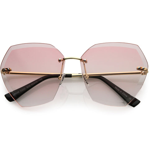 Oversize Rimless Beveled Gradient Lens Geometric Sunglasses 70mm