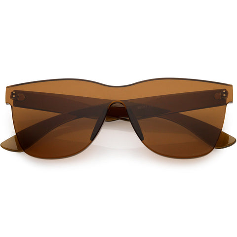Posh Designer-Inspired Metal Trim Detail Flat Top Shield Sunglasses 67mm