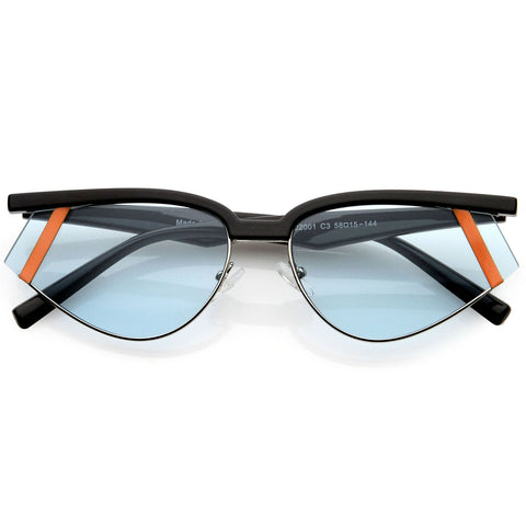 Posh Oversize Two-Tone Metal Nose Bridge Temple Rivet Accent Cat Eye Sunglasses 57mm
