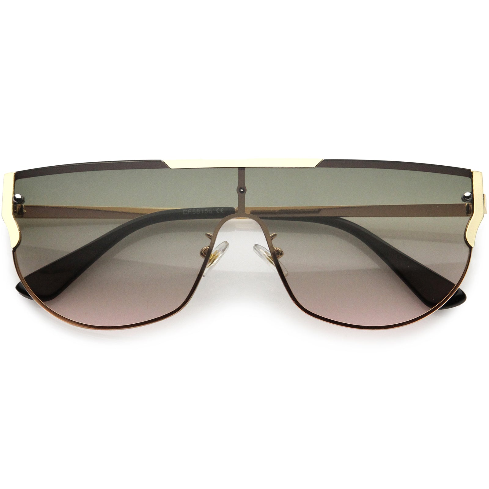 Posh Designer-Inspired Metal Trim Detail Flat Top Shield Sunglasses 67mm Gold / Green Pink Fade