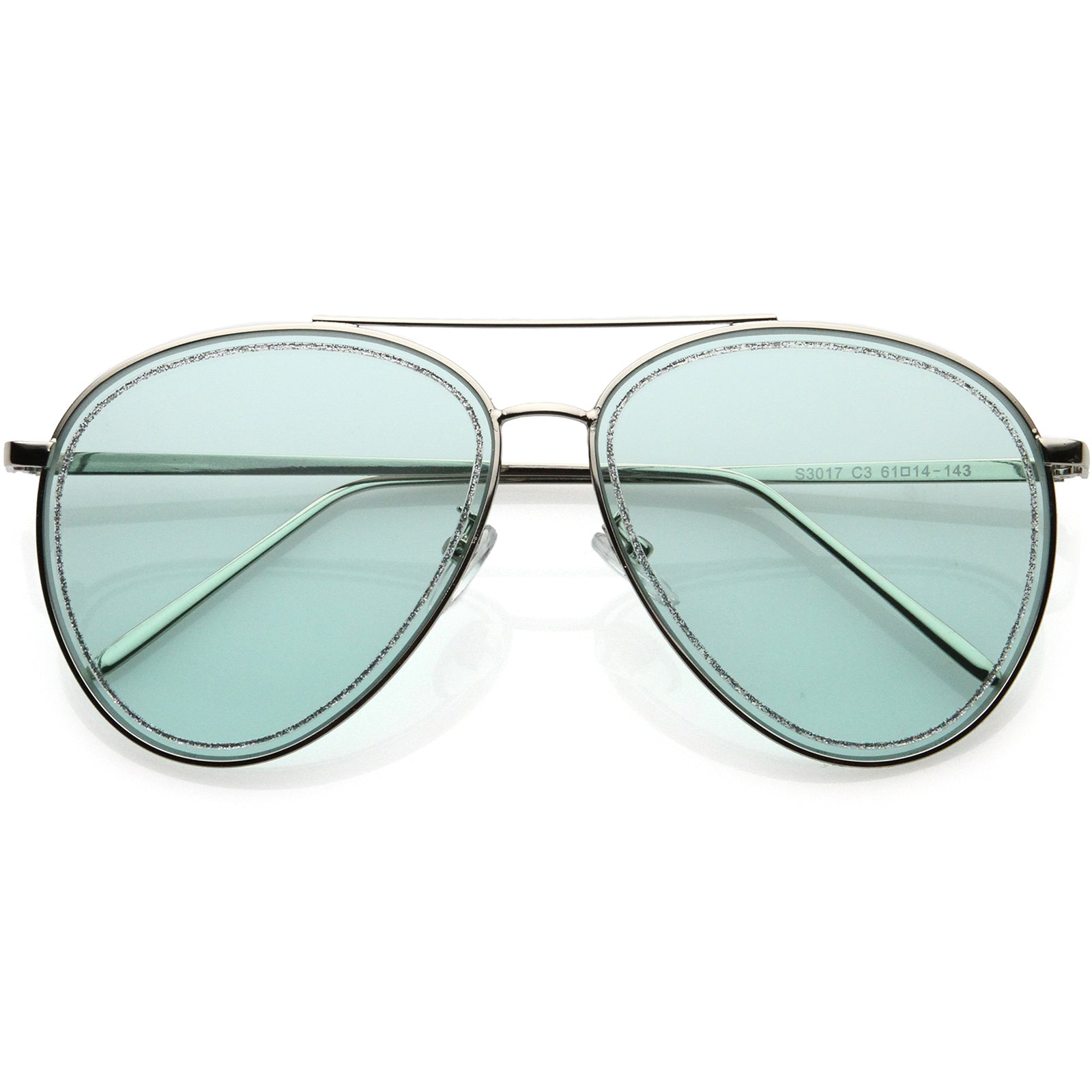 Women's Urban Chic Glitter Trimmed Lens Detail Aviator Sunglasses 59mm Silver / Green