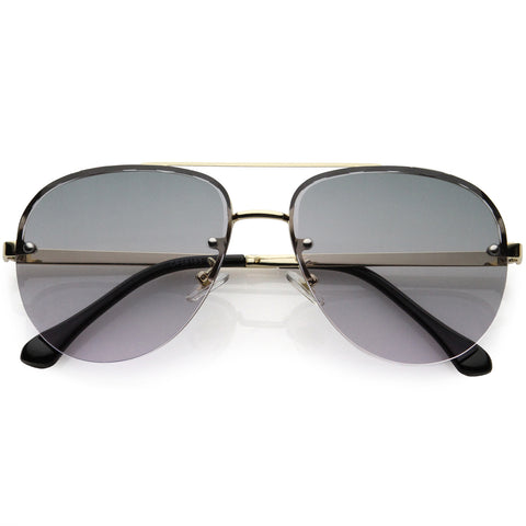 Royal Oversize Semi-Rimless Bevelled Lens Square Aviator Sunglasses 62mm