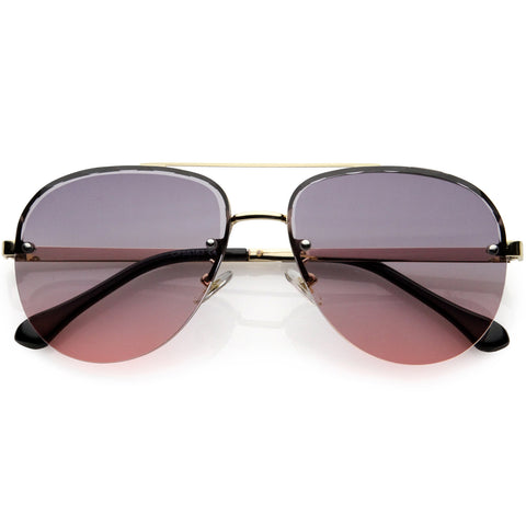 Royal Oversize Semi-Rimless Bevelled Lens Square Aviator Sunglasses 62mm