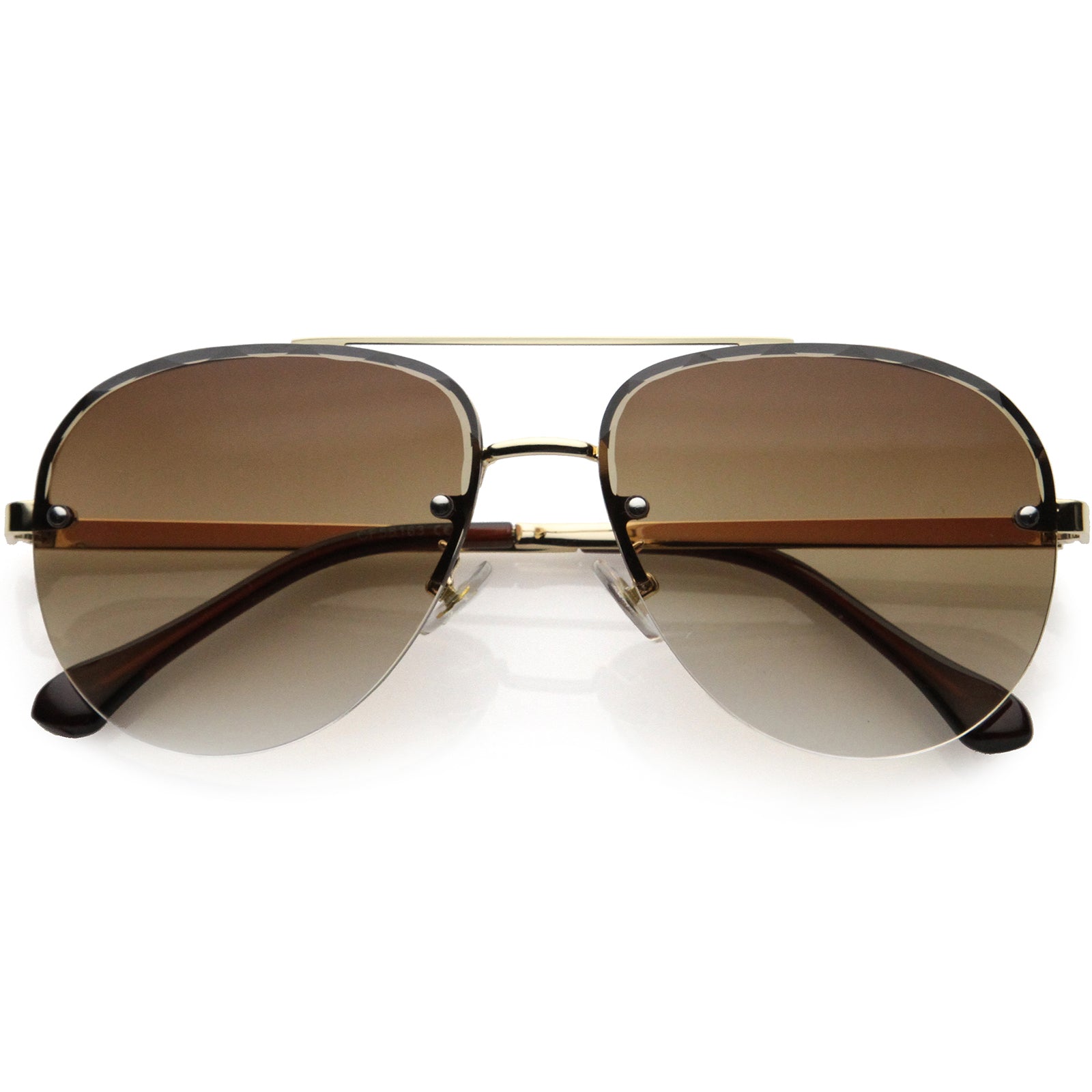 Royal Oversize Semi-Rimless Bevelled Lens Square Aviator Sunglasses 62mm Gold / Green Purple Fade