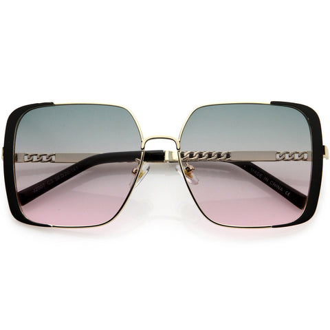 Luxe Rimless Studded Accent Oversize Square Sunglasses 61mm
