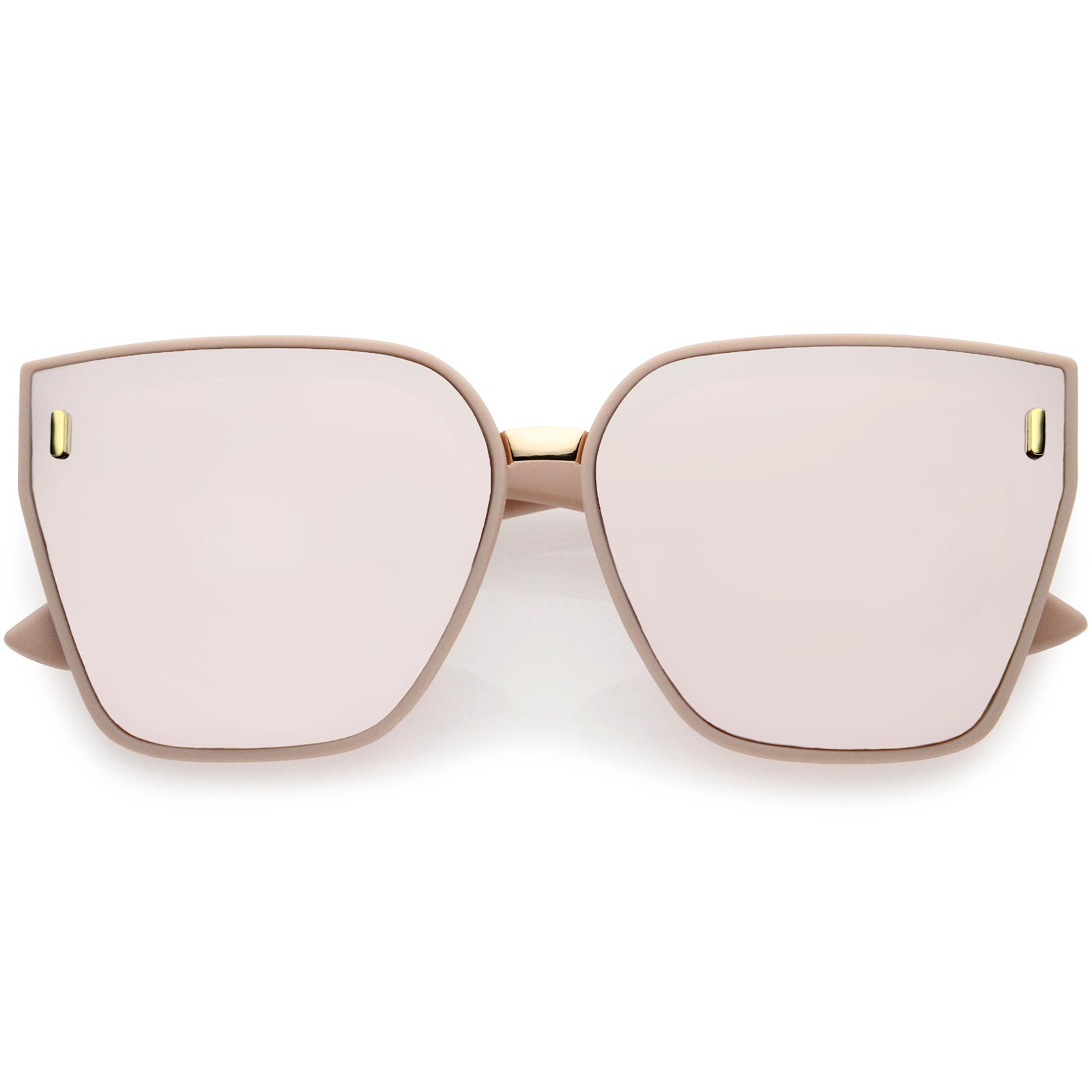 Posh Oversize Two-Tone Metal Nose Bridge Temple Rivet Accent Cat Eye Sunglasses 57mm Gold Pink / Pink Mirror