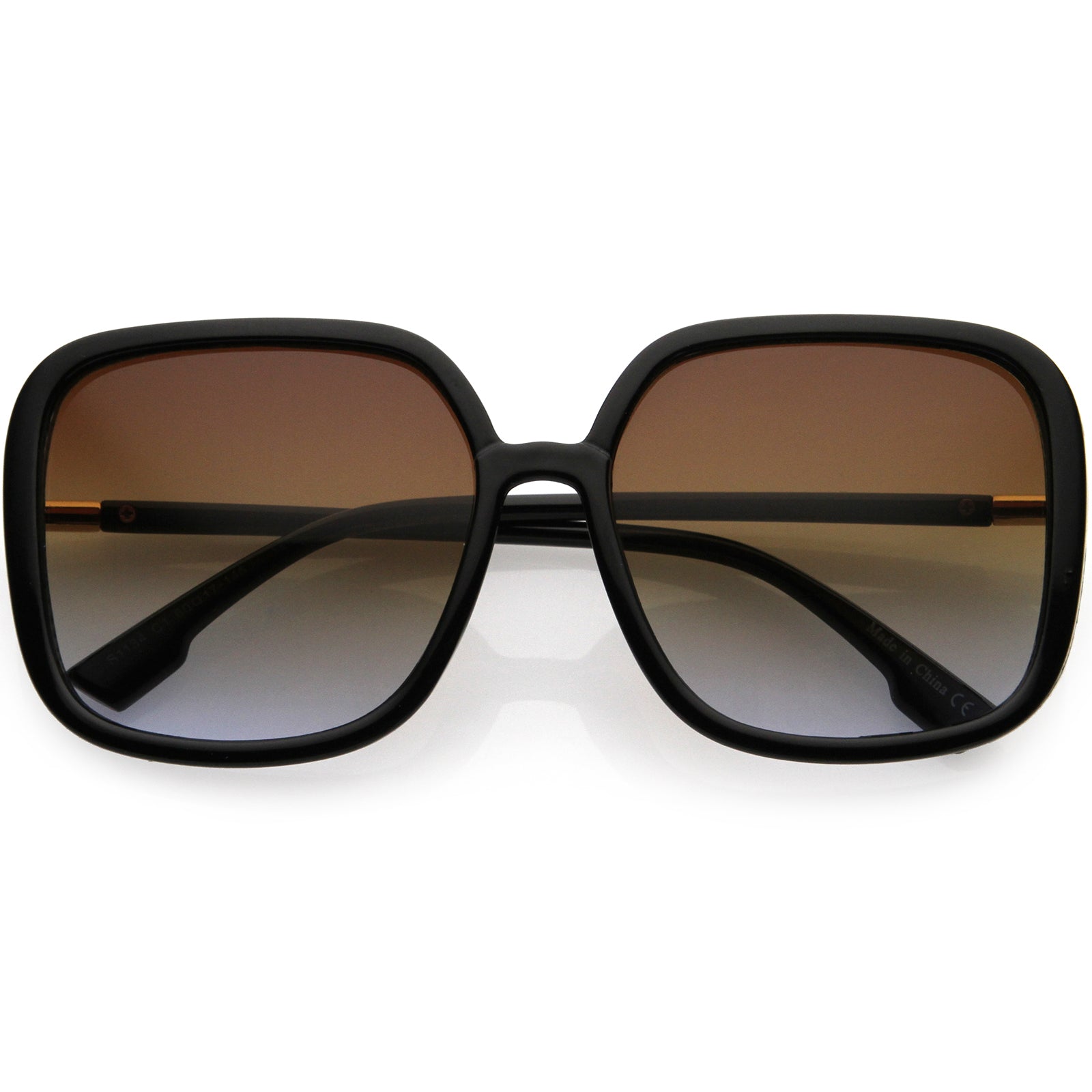 Oversize Elegant Inspired Lightweight Neutral Gradient Lens Women's Square Sunglasses 59mm Black / Amber