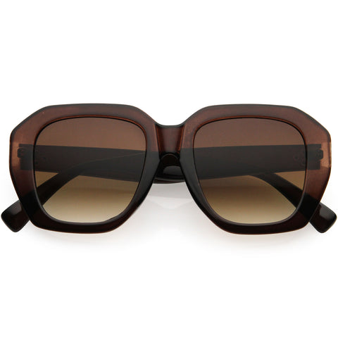 Sleek Oversize Neutral Square Lens Flat Top Shield Sunglasses 62mm