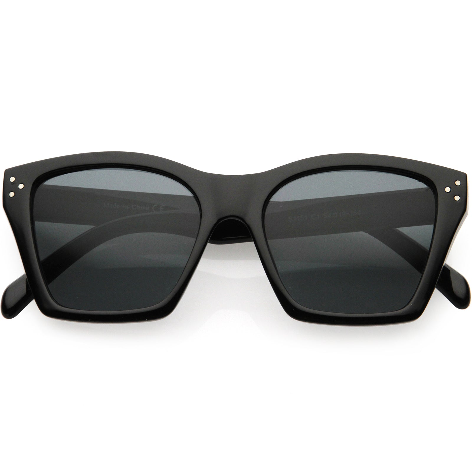 Classy Temple Accent Neutral Colored Square Bottom Horn Rimmed Sunglasses 50mm Tortoise / Smoke Gradient