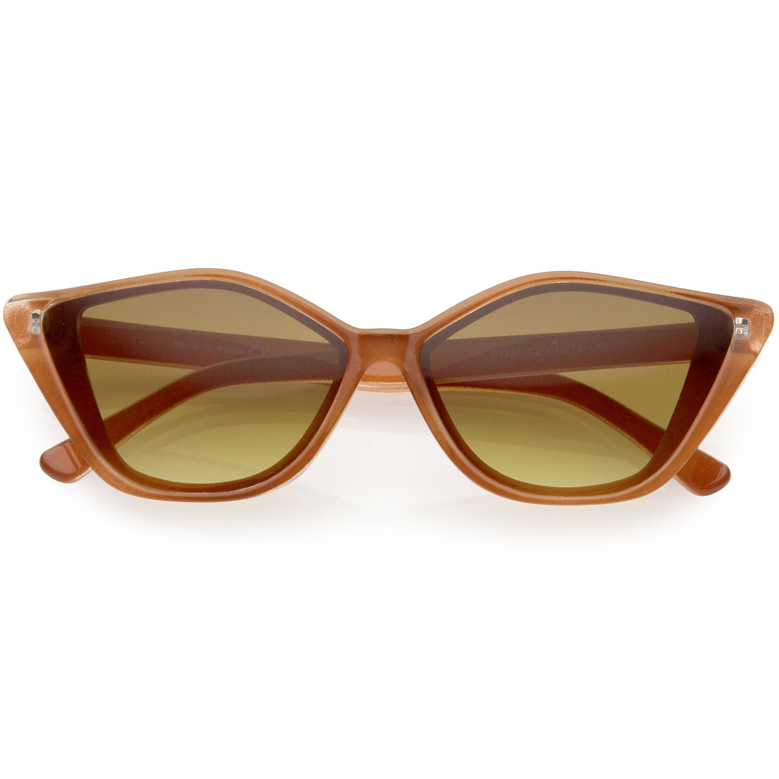 Modern Classy Thin Bezel Flat Lens Cat Eye Sunglasses 60mm Apricot / Amber
