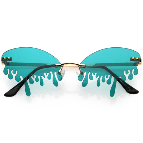 Bold Fire Flaming Shape Color Tinted Lens Rimless Flames Sunglasses 68mm