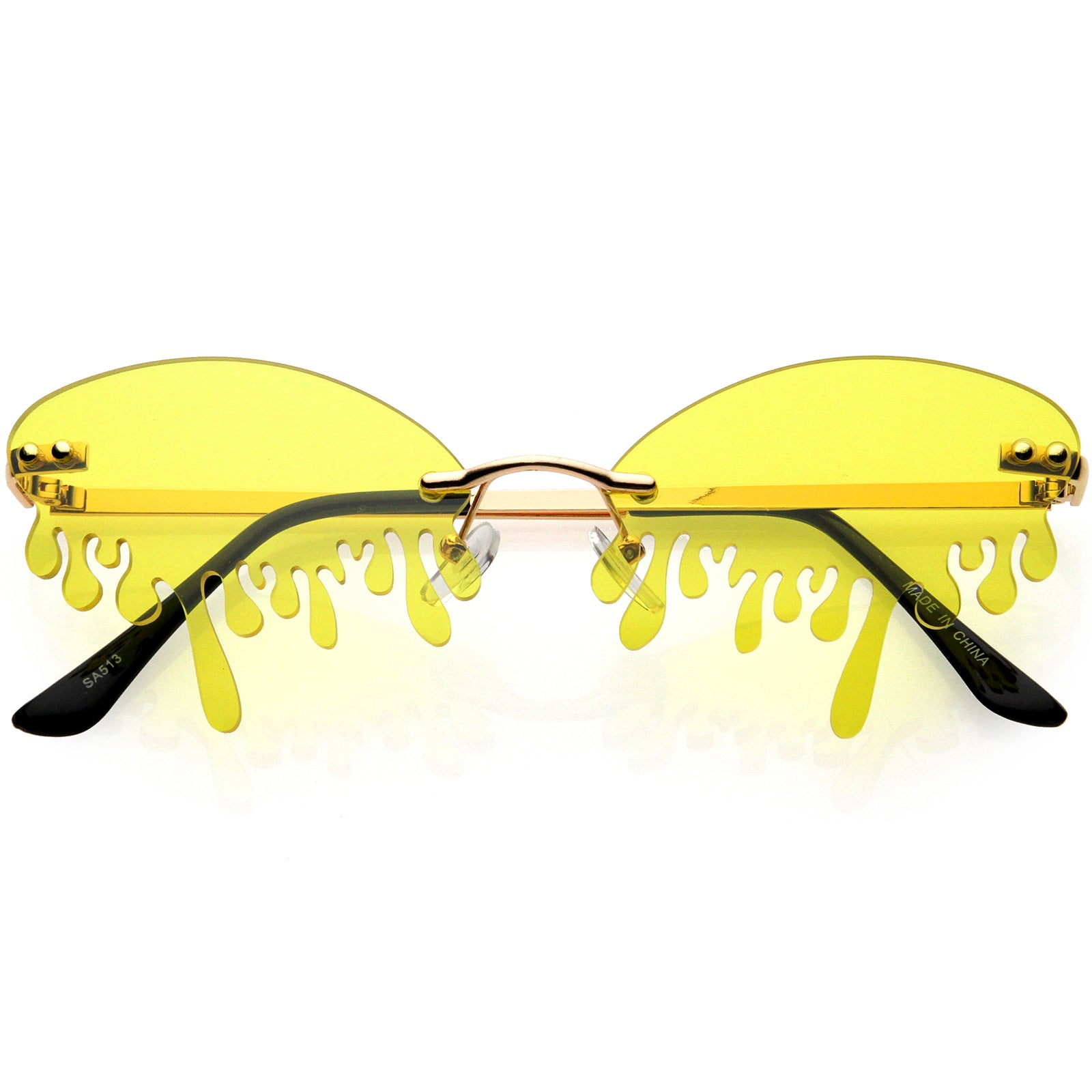 Oozing Melting Effect Color Tinted Lens Oval Rimless Drip Sunglasses 59mm Gold / Teal