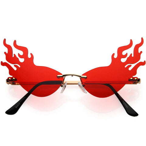 Flaming Fire Color Tinted Lens Oval Rimless Flames Sunglasses 55mm