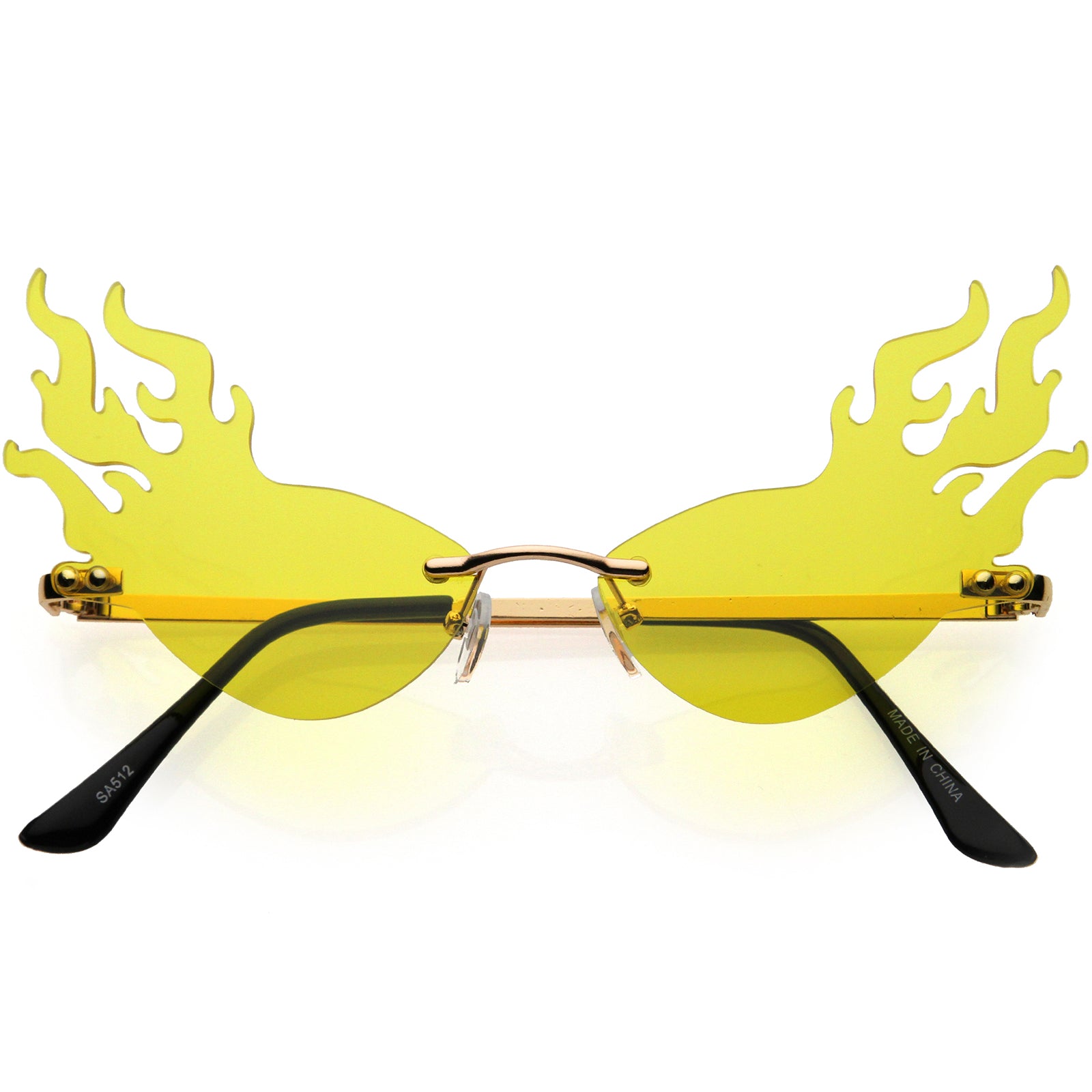 Flaming Fire Color Tinted Lens Oval Rimless Flames Sunglasses 55mm Gold / Red