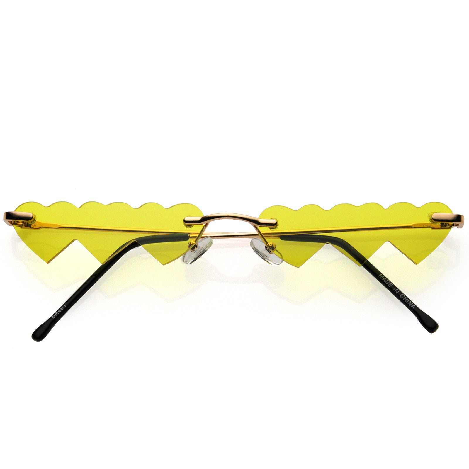 Micro Rimless Three Hearts Color Tinted Lens Heart Sunglasses 62mm Gold / Pink