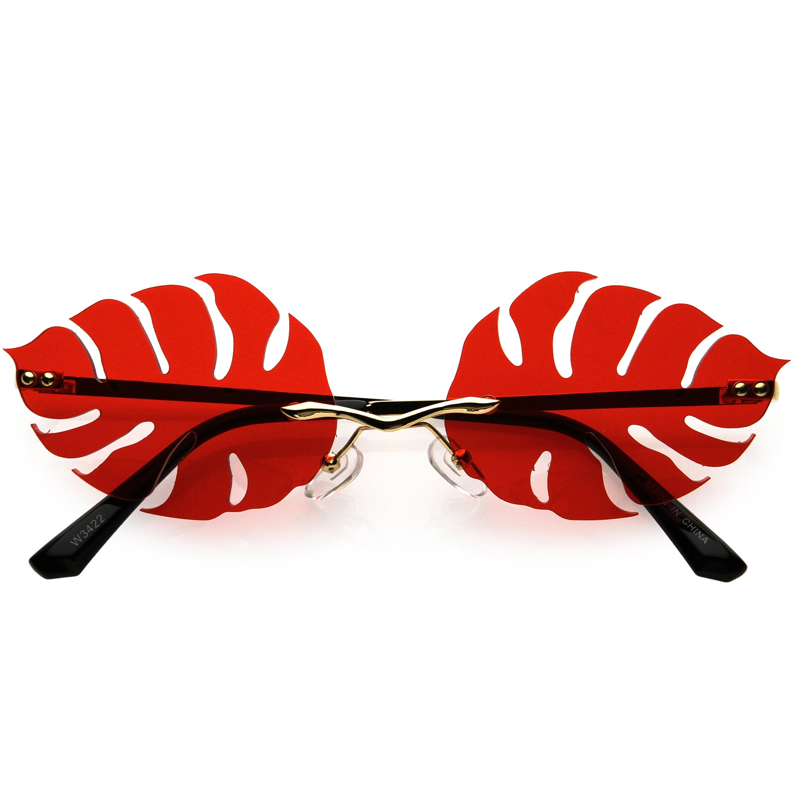Tropical Palm Leaf Shape Cut-Out Rimless Color Tinted Leaves Sunglasses 60mm Gold / Teal