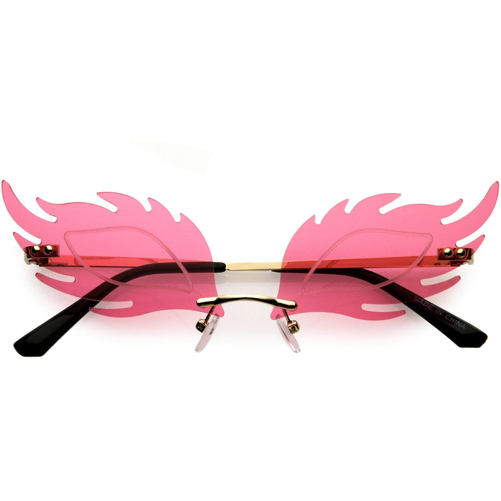 Aesthetically Elegant Fire Bevelled Masquerade Detail Flame Shaped Sunglasses 55mm Gold / Pink