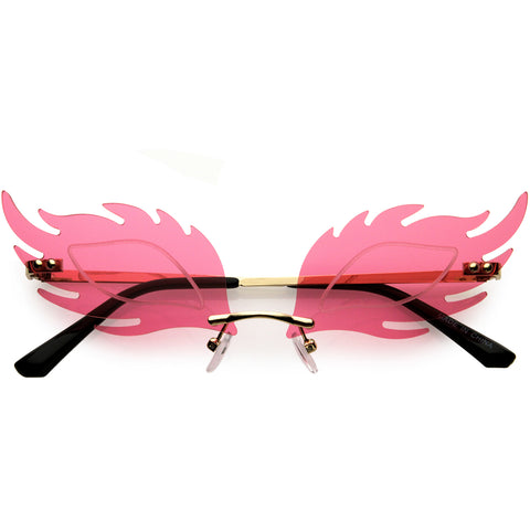 Bold Fire Flaming Shape Color Tinted Lens Rimless Flames Sunglasses 68mm