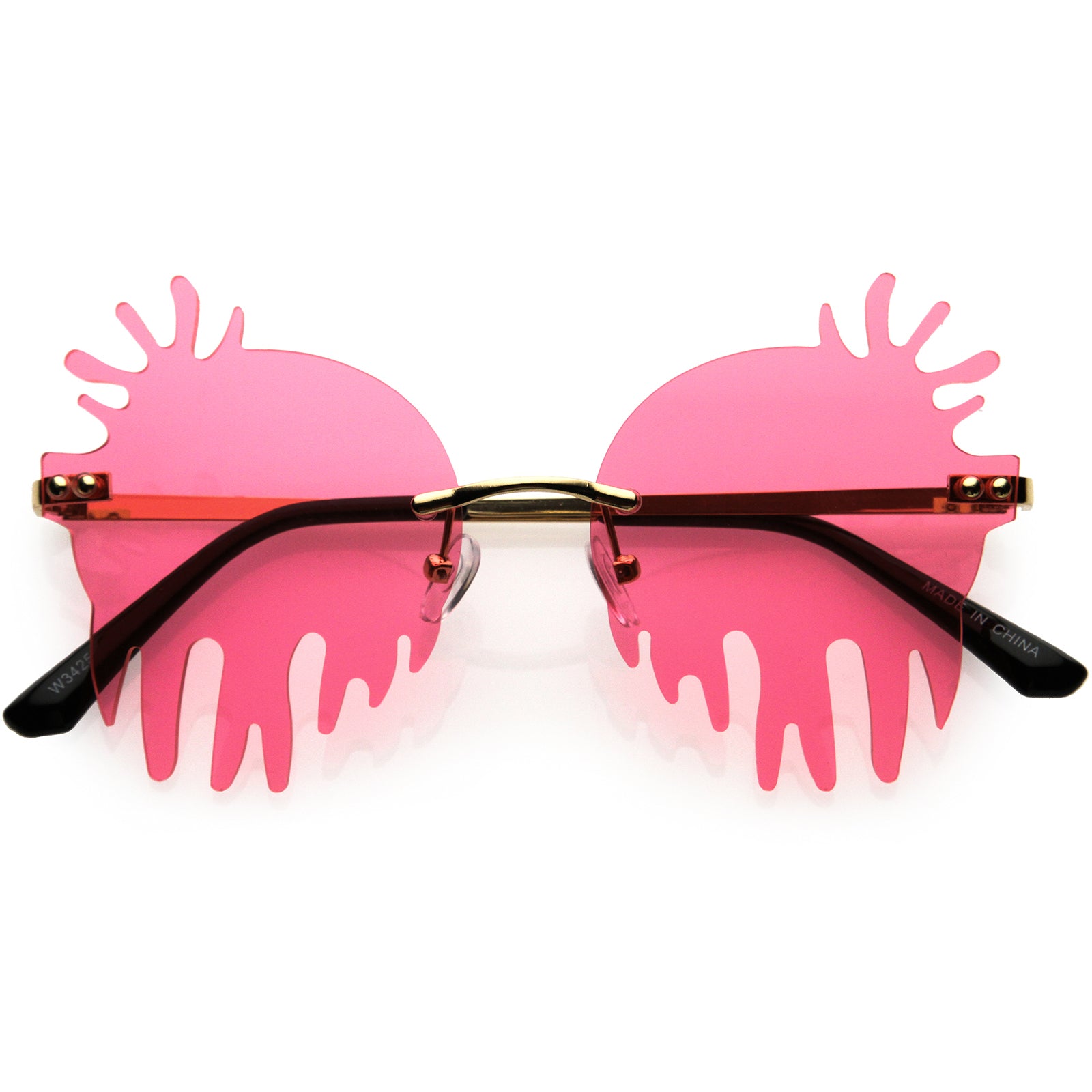 Rimless Splatter Melting Dripping Effect Color Tinted Lens Round Drip Sunglasses 55mm Gold / Pink