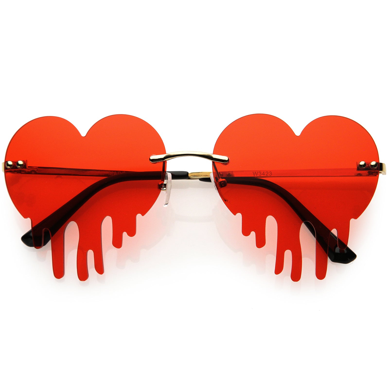 Cute Rimless Love Bleeding Heart Shaped Dripping Effect Tinted Lens Heart Sunglasses 62mm Gold / Red