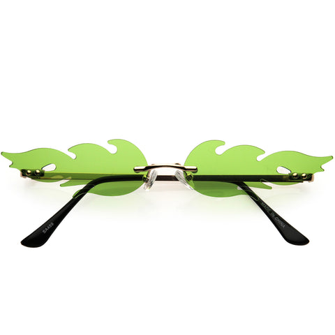 Tropical Palm Leaf Shape Cut-Out Rimless Color Tinted Leaves Sunglasses 60mm