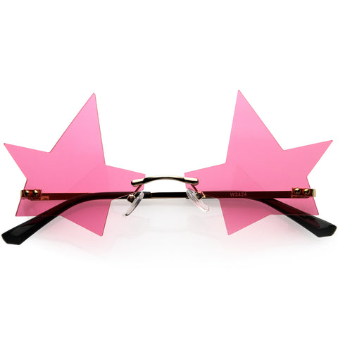 Chic Tinted Star Design Rimless Metal Frame Stars Sunglasses 56mm