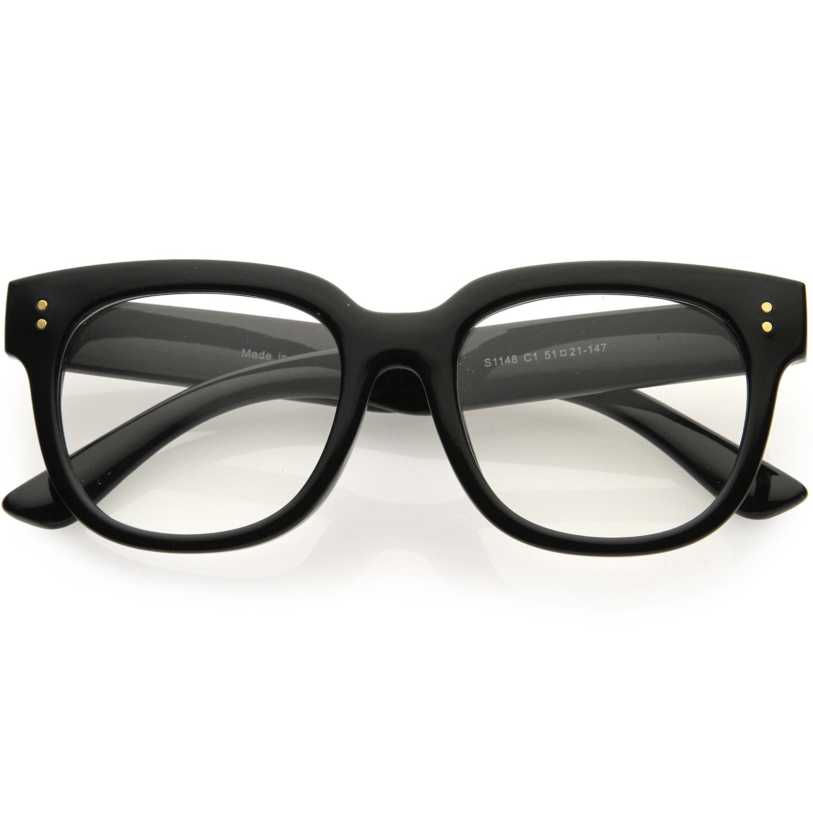 Retro Chunky Horn Rimmed Square Anti Blue Light Glasses 51mm Black / Clear