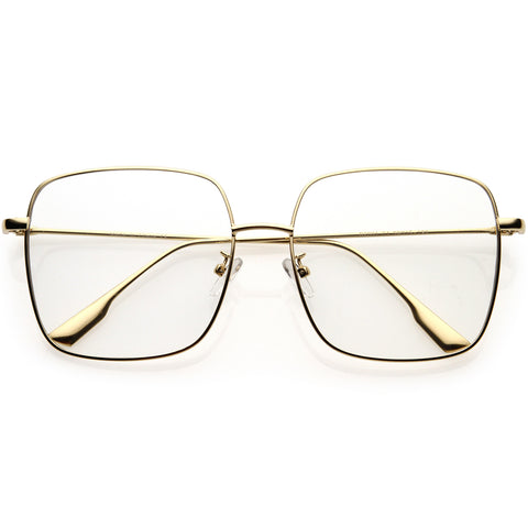 Dapper Rimless Metal Accent Wood Arm Square Lens Blue Light Glasses 54mm
