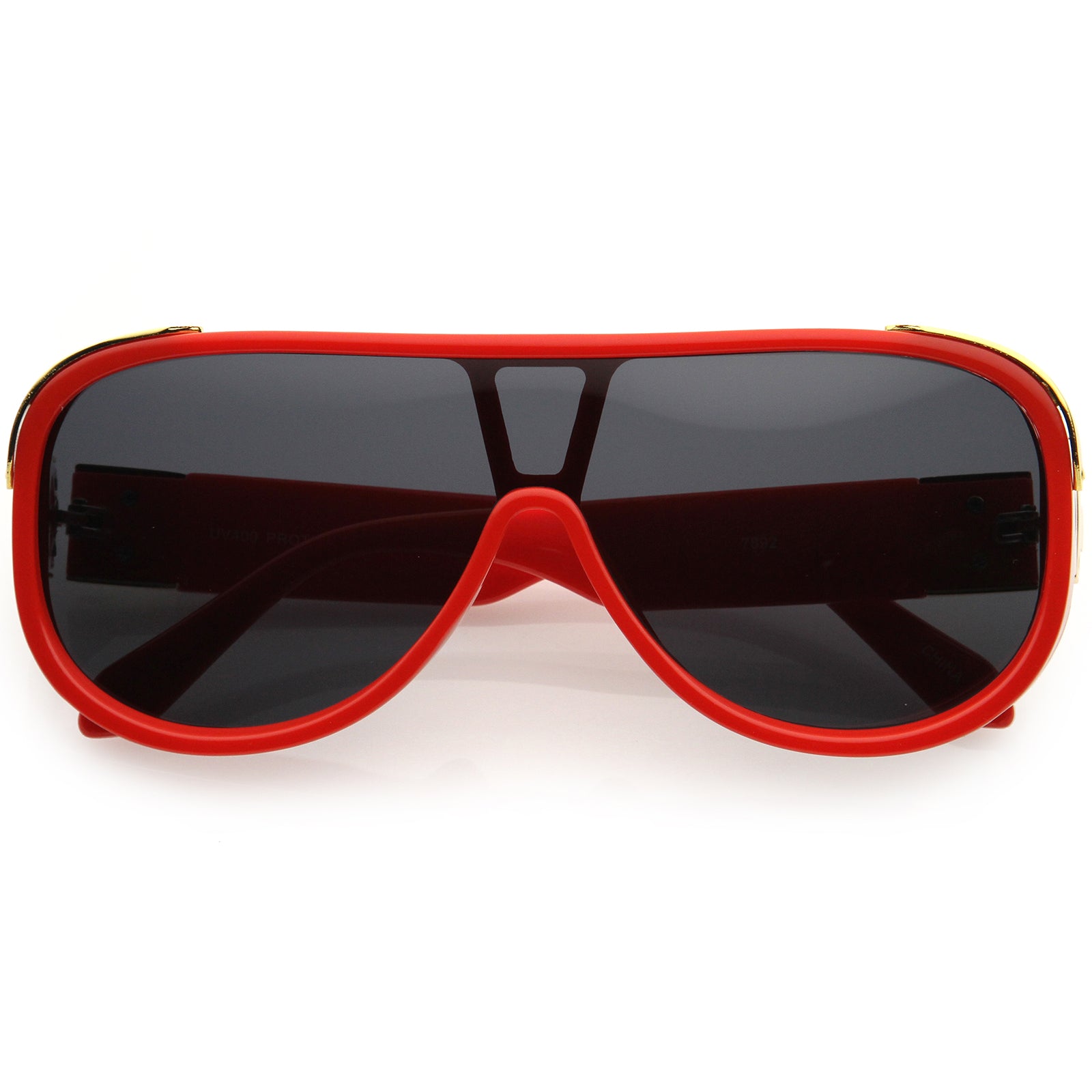 High Fashion Neutral Rounded Lens Flat Top Oversize Shield Sunglasses 68mm Red / Smoke