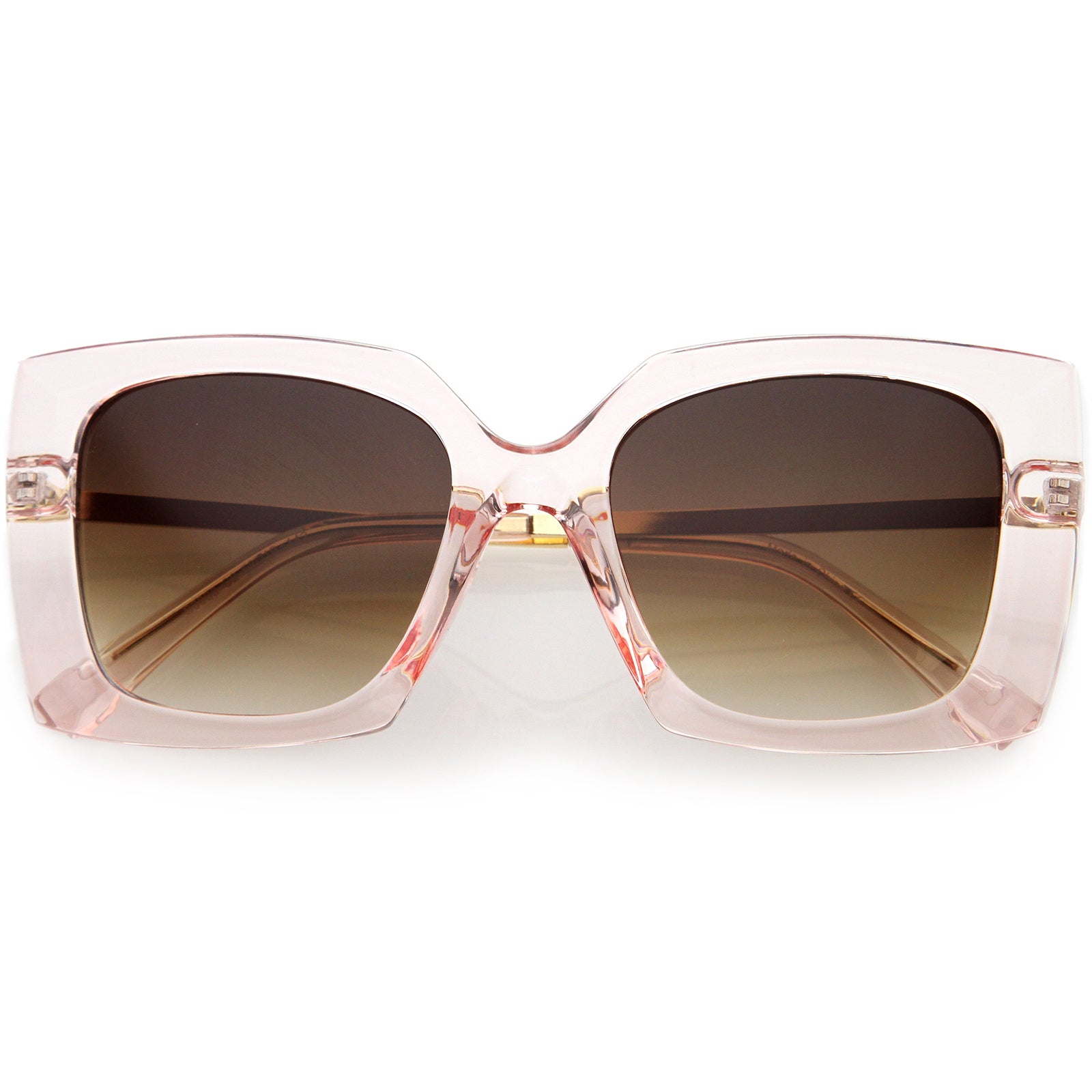Sleek Metal Arms Two-Tone Neutral Colored Lens Square Sunglasses 51mm Gold Clear-Pink / Amber