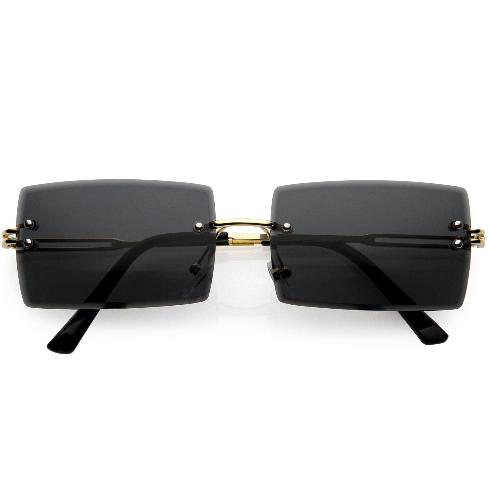 Luxe 90s Inspired Full Rimless Metal Accent Medium Square Sunglasses 57mm Gold / Lavender