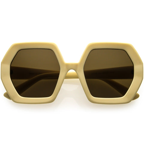 Retro 70s Era Disco Oversize Square Hexagon Sunglasses 57mm