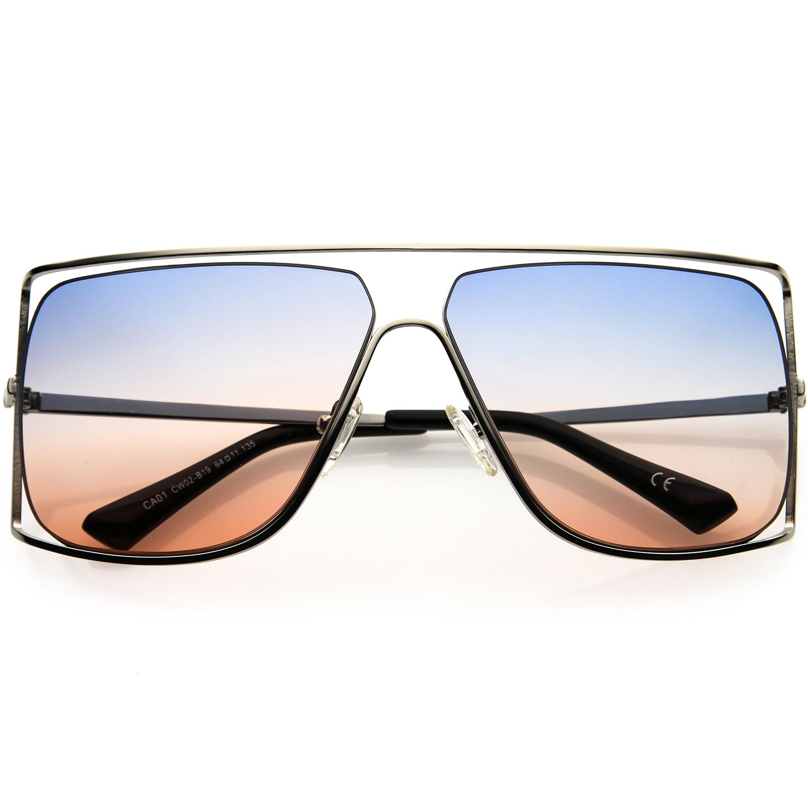 Sleek Oversize Flat Top Gradient Lens Cut-Out Square Sunglasses 50mm Silver / Blue Pink Fade