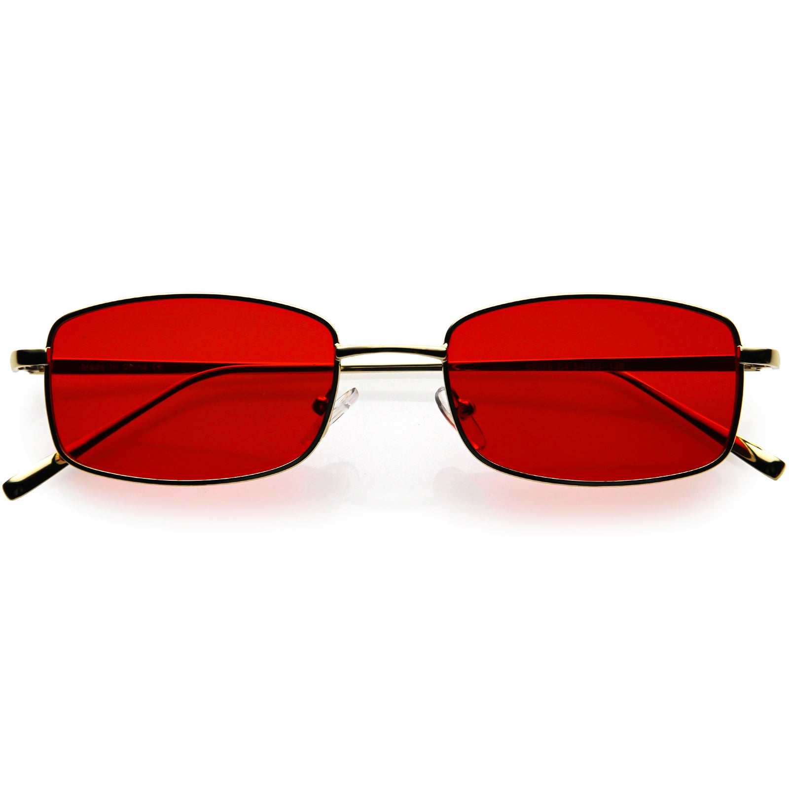 Slim 90s Inspired Color Tinted Lens Metal Square Sunglasses 51mm Gold / Red