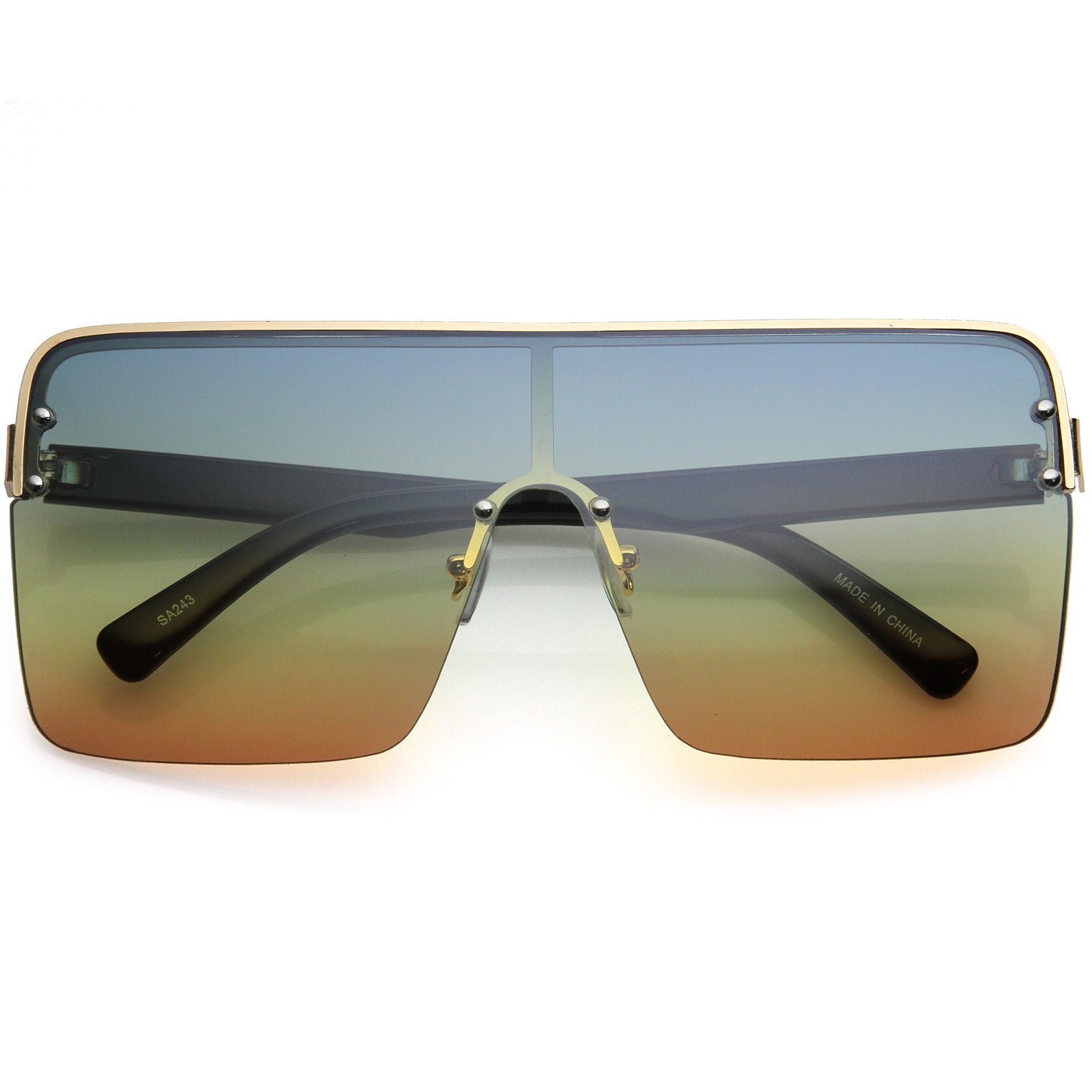 Oversize Semi Rimless Gradient Lens Shield Sunglasses 73mm Gold / Ocean