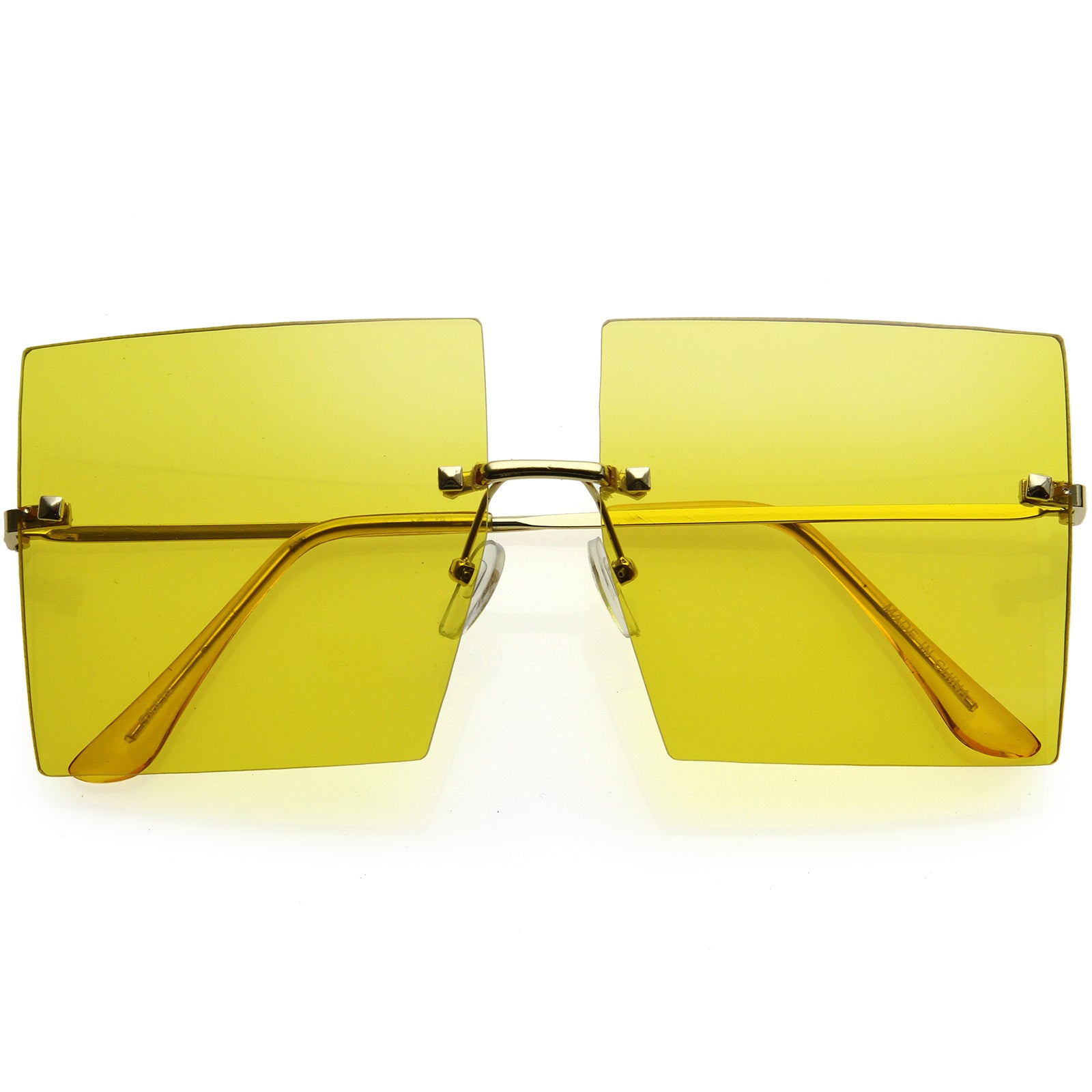 Luxe Rimless Studded Accent Oversize Square Sunglasses 61mm Gold / Smoke
