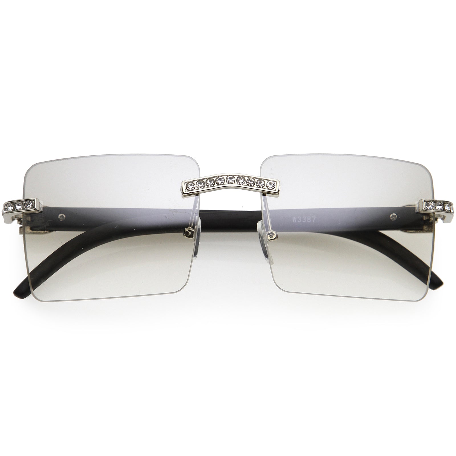 Luxe Premium Large Decorated Rhinestones Square Sunglasses 56mm Silver / Clear Fade