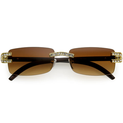 Premium Luxe Rhinestones Decorated Small Square Sunglasses 56mm