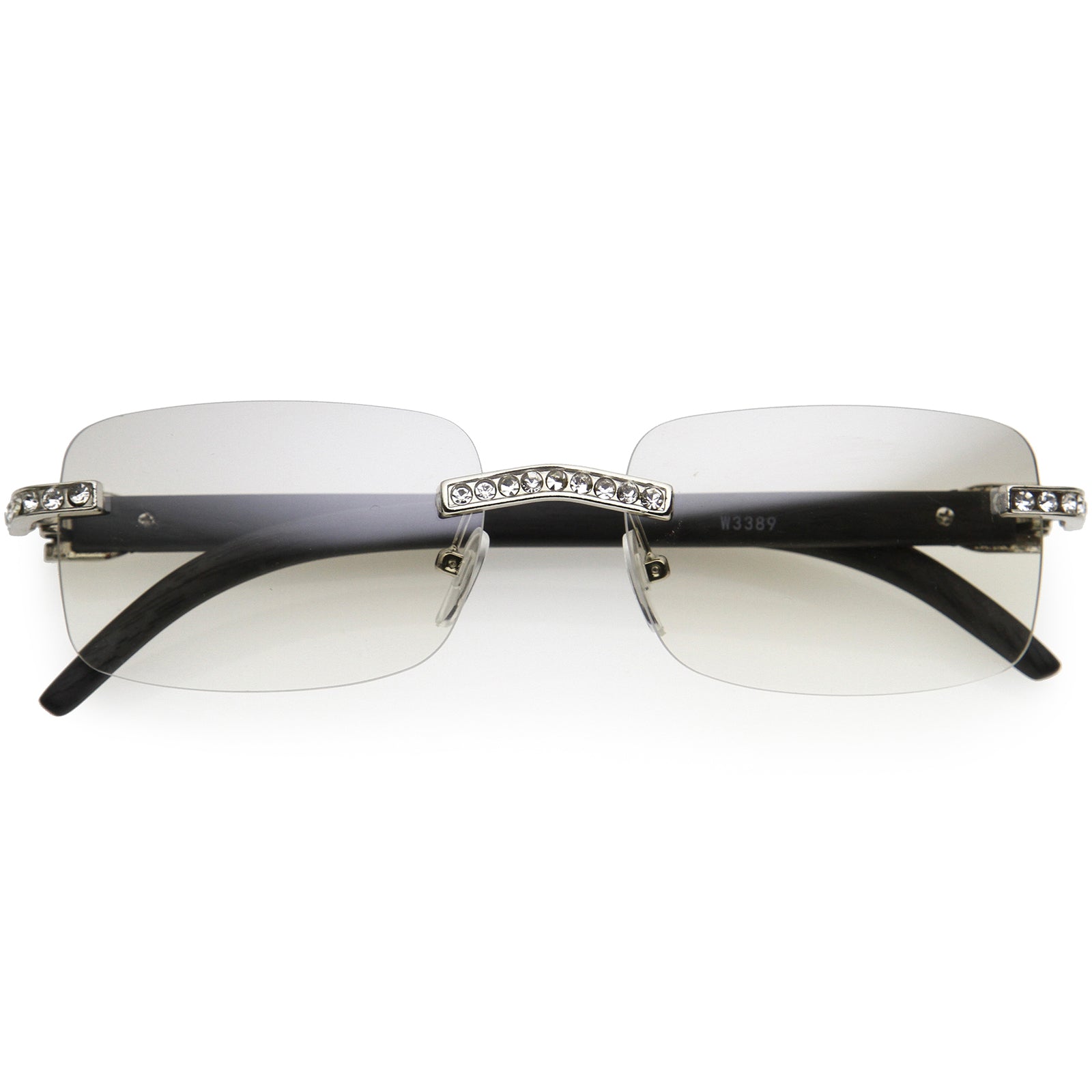Luxe Medium Rhinestones Decorated Premium Square Sunglasses 56mm Silver / Clear Fade
