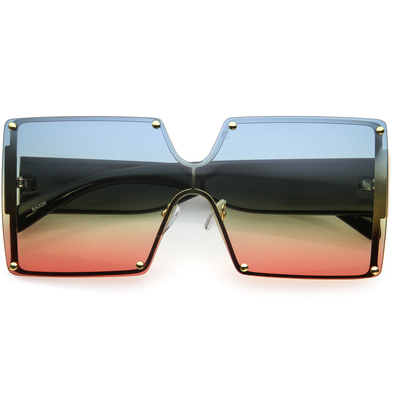 High Fashion Neutral Colored Lens Flat Top Square Sunglasses 72mm Gold / Ocean
