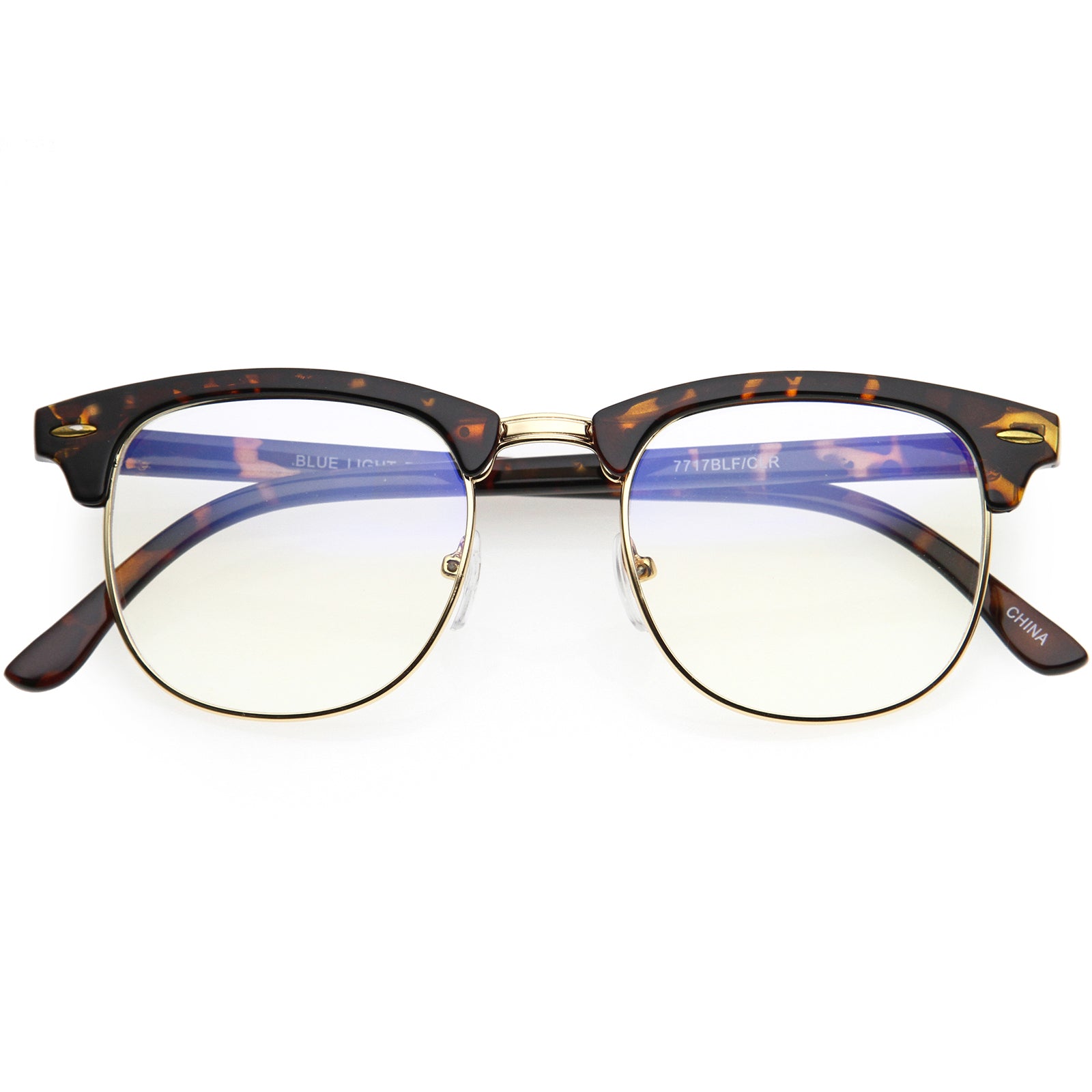 Classic Everyday Browline Two-Tone Half Frame Blue Light Glasses 48mm Gold Tortoise / Clear