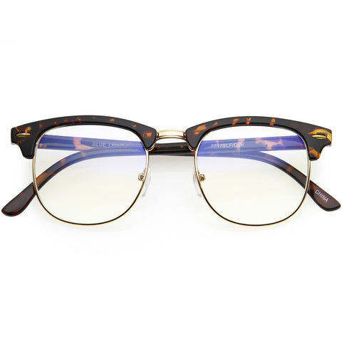 Classic Everyday Browline Two-Tone Half Frame Blue Light Glasses 48mm