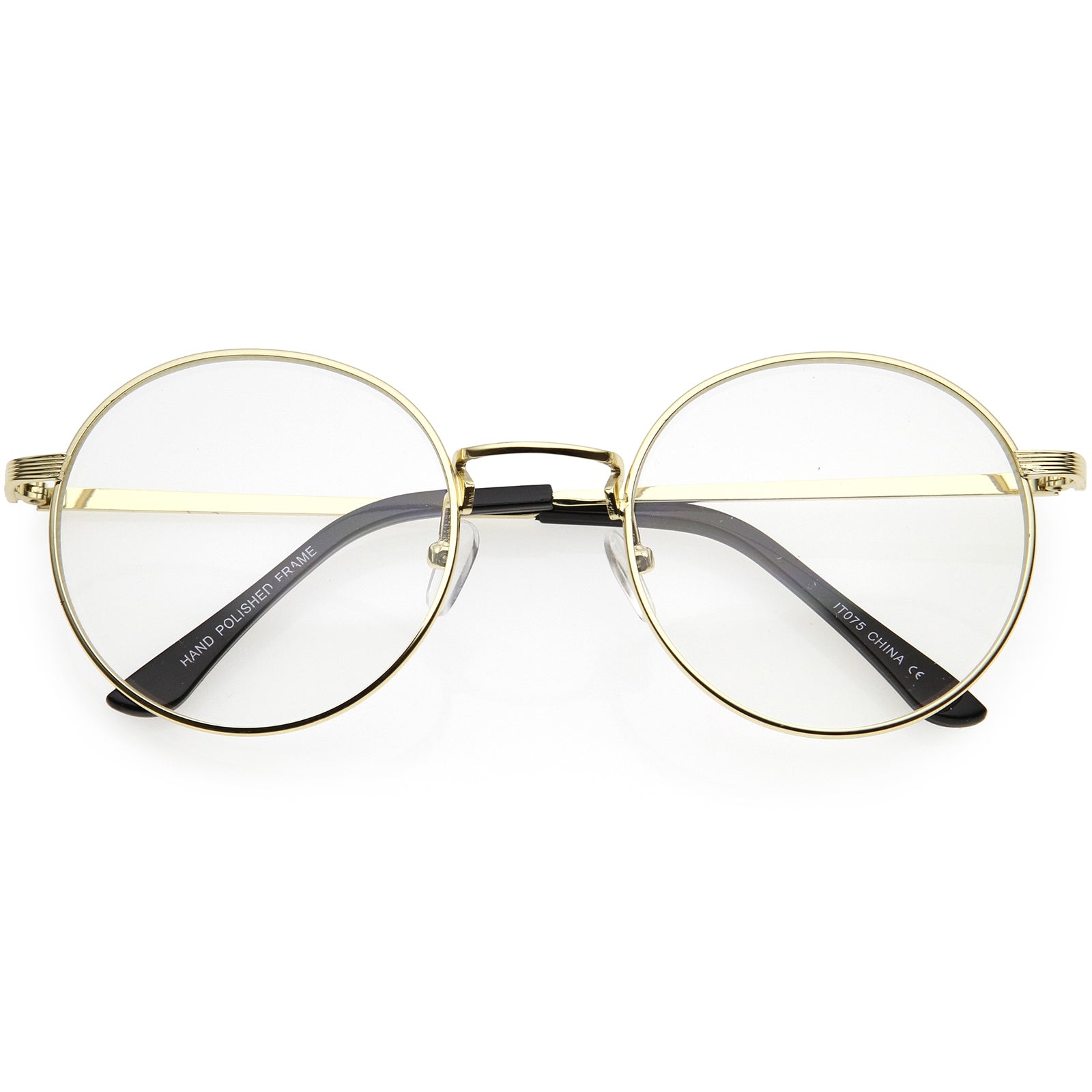 Round Vintage-Inspired Polished Metal Blue Light Glasses 50mm Black / Clear