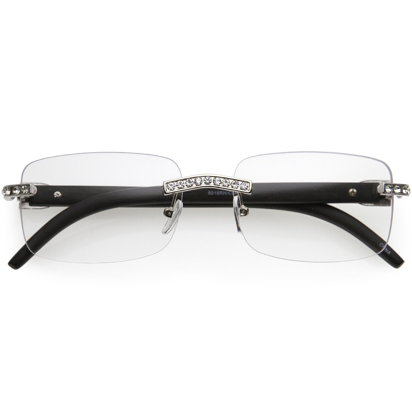 Premium Rhinestones Decorated Blue Light Square Glasses D182 Silver / Clear