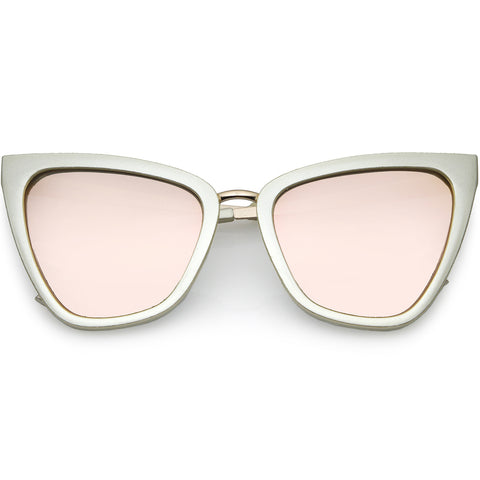 High Fashion Color Tinted Rounded Lens Flat Top Oversize Shield Sunglasses 68mm