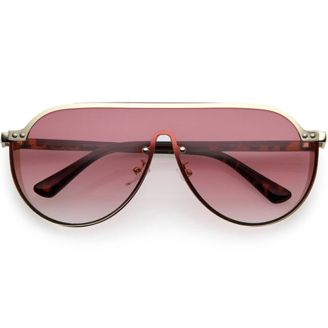 Posh Designer-Inspired Metal Trim Detail Flat Top Shield Sunglasses 67mm